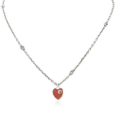 Pre-owned Gucci Necklace With Interlocking Red Enamel Heart In Silver