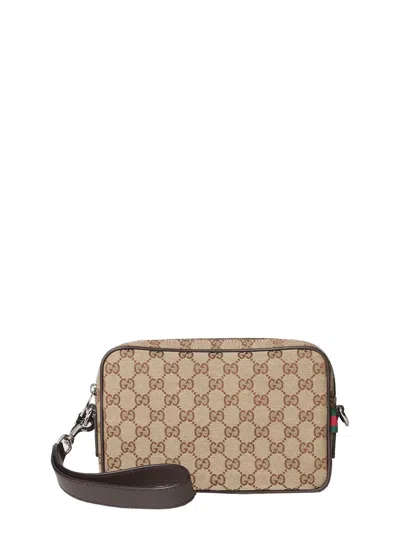 GUCCI GUCCI MEN BEIGE CROSSBODY BAG WITH ALL-OVER GG MOTIF IN FABRIC MAN