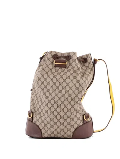 Pre-owned Gucci Neo Vintage Drawstring Bucket Gg Coated Canvas Large Backpack In Brown