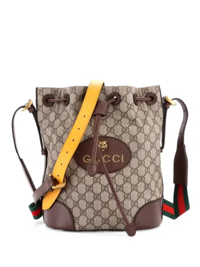 Pre-owned Gucci Neo Vintage Drawstring Bucket Gg Coated Canvas Mini Backpack In Brown