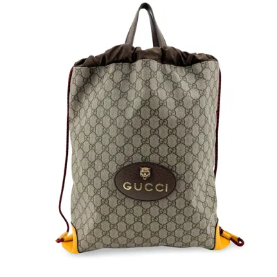 Pre-owned Gucci Neo Vintage Drawstring Gg Coated Canvas Brown Canvas Backpack Bag ()