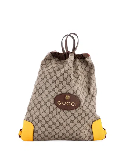 Pre-owned Gucci Neo Vintage Drawstring Gg Coated Canvas Large Backpack In Brown