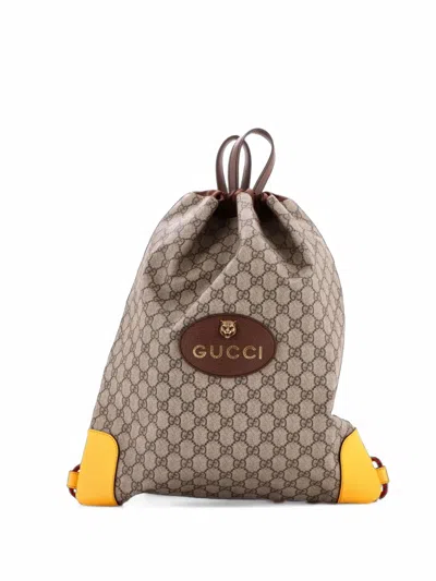 Pre-owned Gucci Neo Vintage Drawstring Gg Coated Canvas Large Backpack In Brown