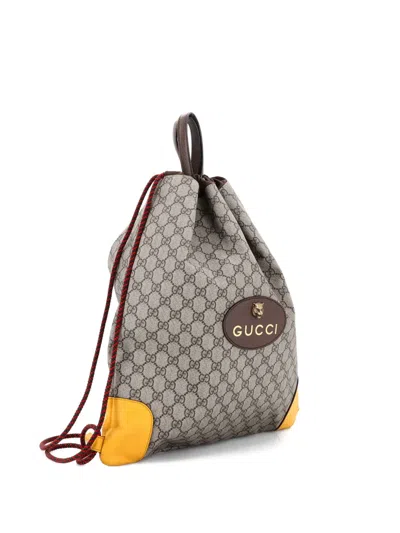 Pre-owned Gucci Neo Vintage Drawstring Gg Coated Canvas Large Backpack In Neutral