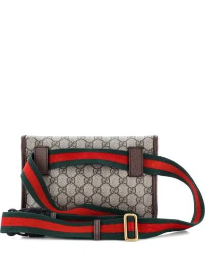Pre-owned Gucci Neo Vintage Flap Gg Coated Canvas Belt Bag In Brown