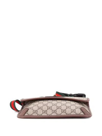 Pre-owned Gucci Neo Vintage Flap Gg Coated Canvas Belt Bag In Brown