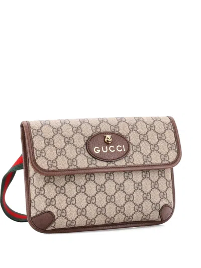 Pre-owned Gucci Neo Vintage Flap Gg Coated Canvas Belt Bag In Brown