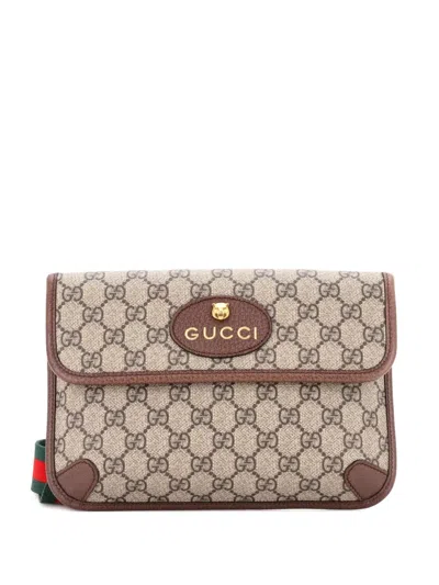 Pre-owned Gucci Neo Vintage Flap Gg Coated Canvas Belt Bag In Brown