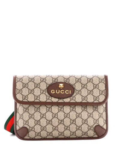 Pre-owned Gucci Neo Vintage Flap Gg Coated Canvas Belt Bag In Brown
