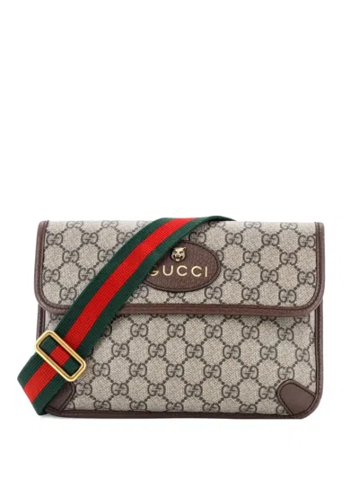 Pre-owned Gucci Neo Vintage Flap Gg Coated Canvas Belt Bag In Brown