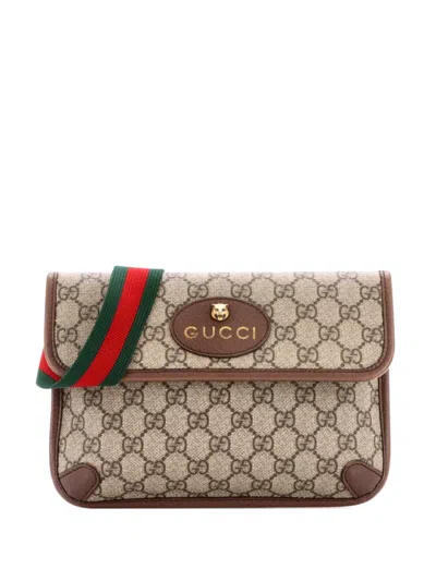 Pre-owned Gucci Neo Vintage Flap Gg Coated Canvas Belt Bag In Brown