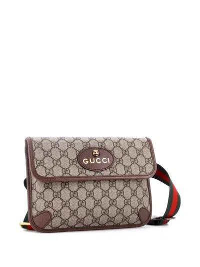 Pre-owned Gucci Neo Vintage Flap Gg Coated Canvas Belt Bag In Brown