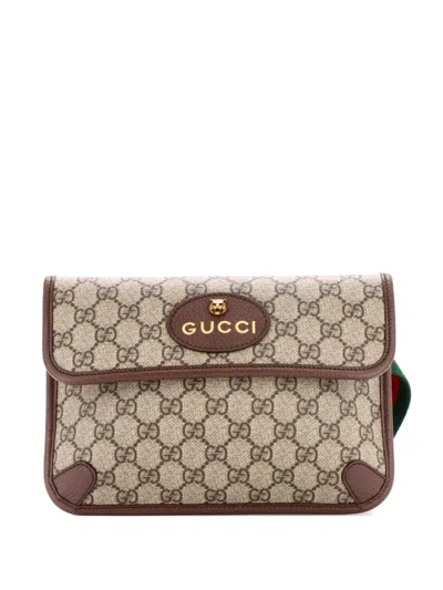 Pre-owned Gucci Neo Vintage Flap Gg Coated Canvas Belt Bag In Brown