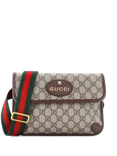 Pre-owned Gucci Neo Vintage Flap Gg Coated Canvas Belt Bag In Brown