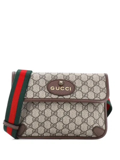 Pre-owned Gucci Neo Vintage Flap Gg Coated Canvas Belt Bag In Brown