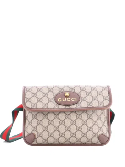 Pre-owned Gucci Neo Vintage Flap Gg Coated Canvas Belt Bag In Brown