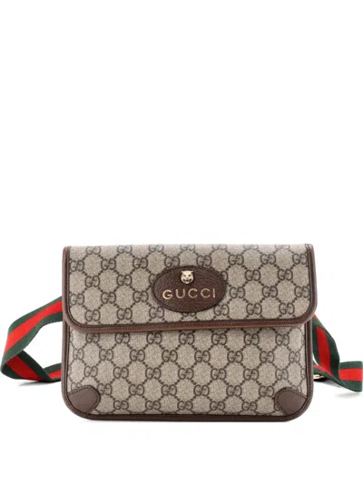 Pre-owned Gucci Neo Vintage Flap Gg Coated Canvas Belt Bag In Brown