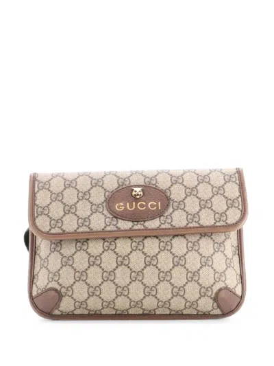 Pre-owned Gucci Neo Vintage Flap Gg Coated Canvas Belt Bag In Brown