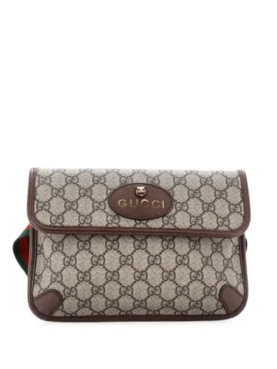 Pre-owned Gucci Neo Vintage Flap Gg Coated Canvas Belt Bag In Brown