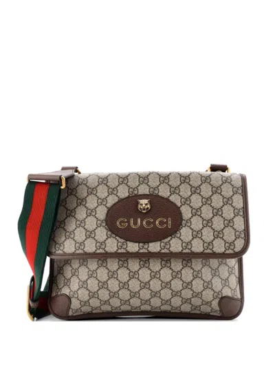 Pre-owned Gucci Neo Vintage Flap Messenger Gg Coated Canvas Medium Crossbody Bag In Brown