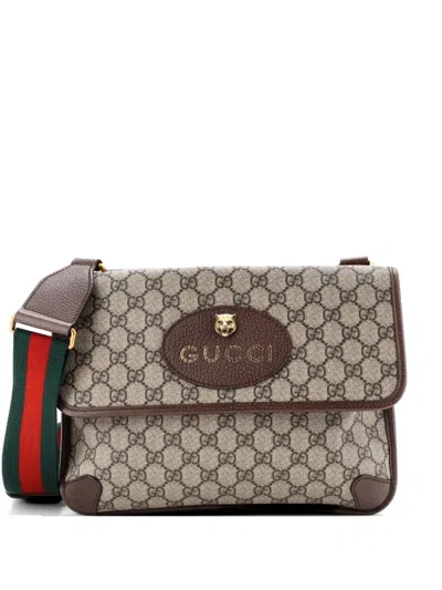 Pre-owned Gucci Neo Vintage Flap Messenger Gg Coated Canvas Medium Crossbody Bag In Brown