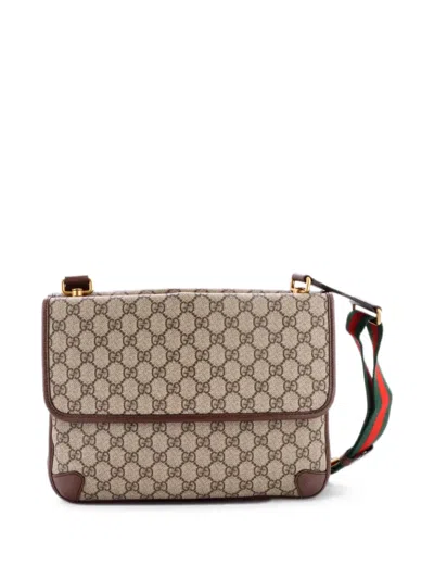 Pre-owned Gucci Neo Vintage Flap Messenger Gg Coated Canvas Medium Crossbody Bag In Brown