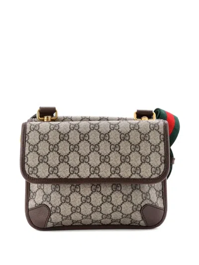 Pre-owned Gucci Neo Vintage Flap Messenger Gg Coated Canvas Small Crossbody Bag In Brown