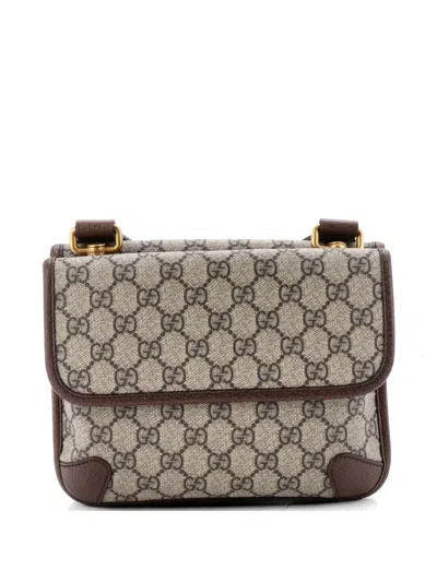 Pre-owned Gucci Neo Vintage Flap Messenger Gg Coated Canvas Small Crossbody Bag In Brown
