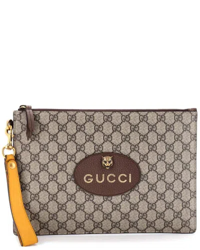 Gucci Neo Vintage Wristlet Pouch Gg Coated Canvas (authentic Pre-loved) In Brown