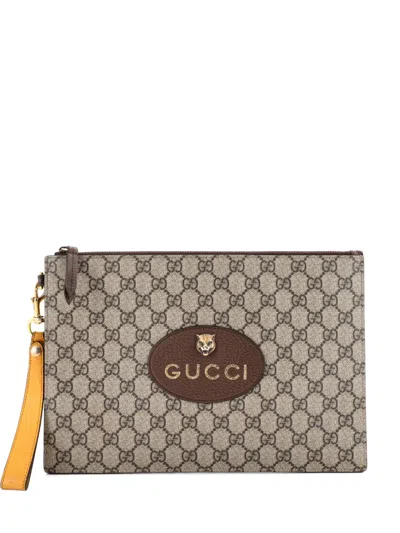 Pre-owned Gucci Neo Vintage Wristlet Pouch Gg Coated Canvas Clutch Bag In Brown