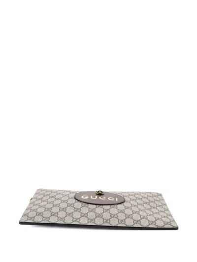 Pre-owned Gucci Neo Vintage Wristlet Pouch Gg Coated Canvas Clutch Bag In Brown