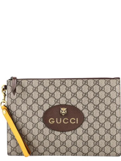 Pre-owned Gucci Neo Vintage Wristlet Pouch Gg Coated Canvas Clutch Bag In Brown