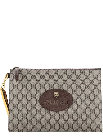 Pre-owned Gucci Neo Vintage Wristlet Pouch Gg Coated Canvas Clutch Bag In Brown