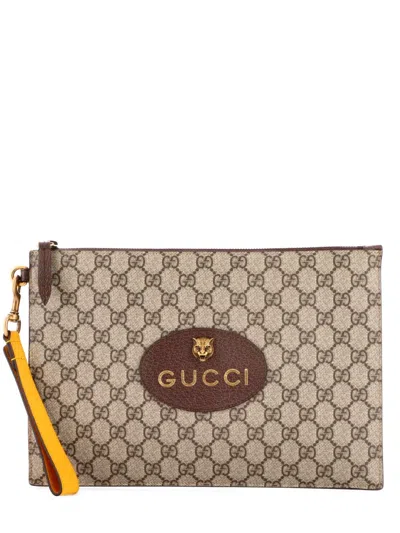 Pre-owned Gucci Neo Vintage Wristlet Pouch Gg Coated Canvas Clutch Bag In Brown