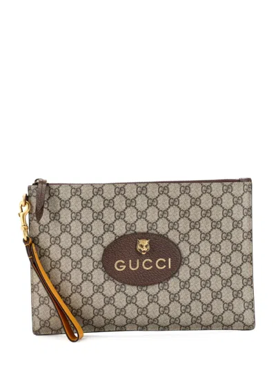 Pre-owned Gucci Neo Vintage Wristlet Pouch Gg Coated Canvas Clutch Bag In Brown
