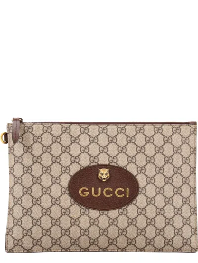 Pre-owned Gucci Neo Vintage Wristlet Pouch Gg Coated Canvas Clutch Bag In Brown