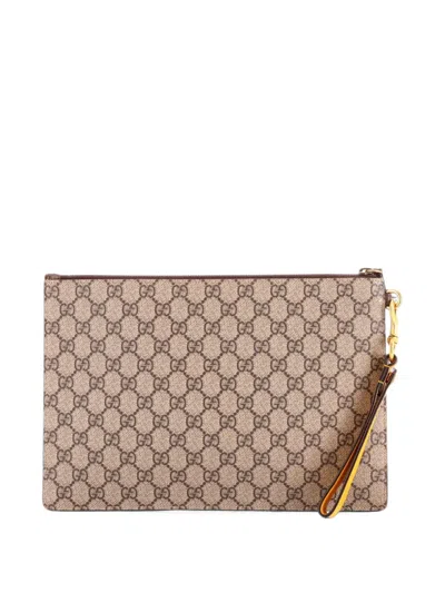 Pre-owned Gucci Neo Vintage Wristlet Pouch Gg Coated Canvas Clutch Bag In Brown