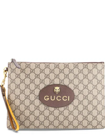 Pre-owned Gucci Neo Vintage Wristlet Pouch Gg Coated Canvas Clutch Bag In Brown
