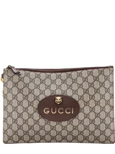 Pre-owned Gucci Neo Vintage Wristlet Pouch Gg Coated Canvas Clutch Bag In Neutral