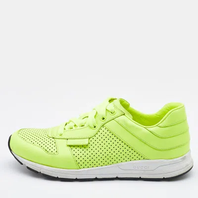 Pre-owned Gucci Neon Green Perforated Leather Lace Up Trainers Size 38