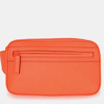 Pre-owned Gucci Neon Orange Leather Gg Marmont Belt Bag