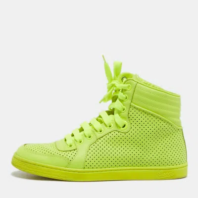 Pre-owned Gucci Neon Yellow Perforated Leather Coda High Top Sneakers Size 35.5