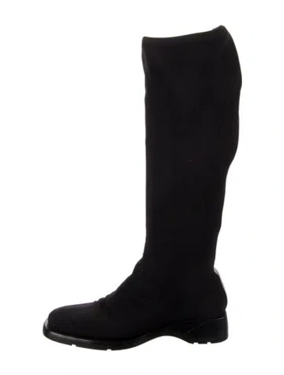 Pre-owned Gucci Neoprene Leather Trim Embellishment Riding Boots In Black