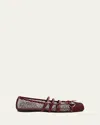Gucci Net Nappa Triple-strap Horsebit Ballerina Flats In Brown