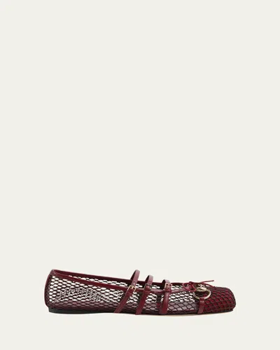 GUCCI NET NAPPA TRIPLE-STRAP HORSEBIT BALLERINA FLATS
