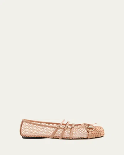 GUCCI NET NAPPA TRIPLE-STRAP HORSEBIT BALLERINA FLATS