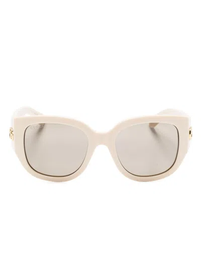 Gucci Neutral Double G Square-frame Sunglasses In Neutrals