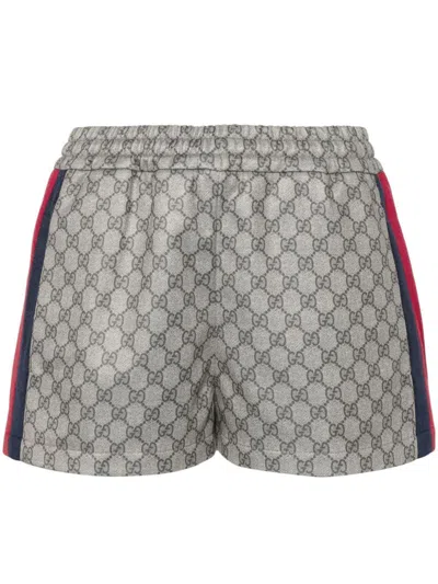 Gucci Web-stripe Logo-motif Shorts In Neutrals