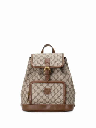 Gucci Neutral Interlocking G Canvas Backpack In Neutrals