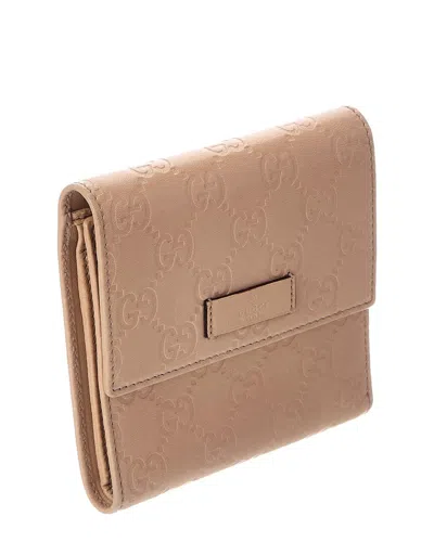 Pre-owned Gucci Neutral Leather Trifold Wallet (authentic Pre-loved)